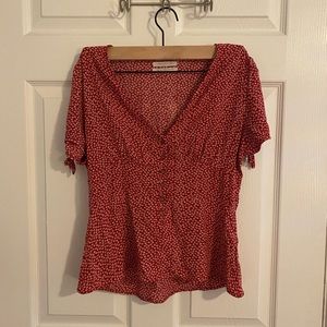 Urban Outfitters Button-Down Toe Sleeve Blouse Red